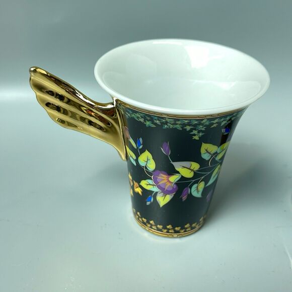 2 Rutherford Gold Ivy Versace Design Coffe Cups Gold Winged Handle - Picture 4 of 11